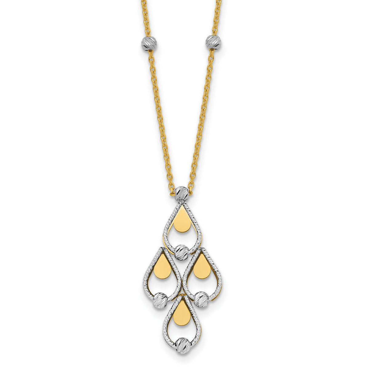 14K TT Polished / Dia-cut Chandelier w/.5in ext. Necklace