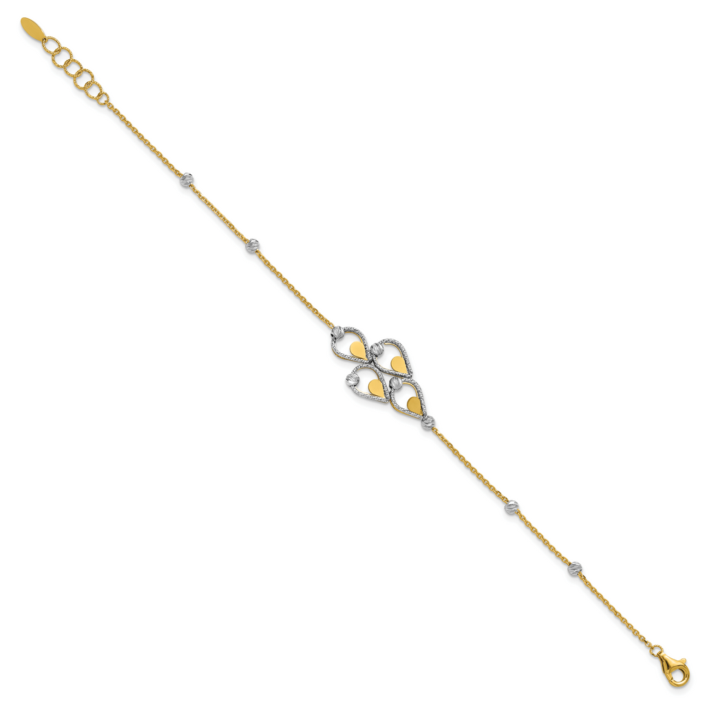 14K TT Polished / Dia-cut Fancy Bracelet w/.5in ext. Bracelet