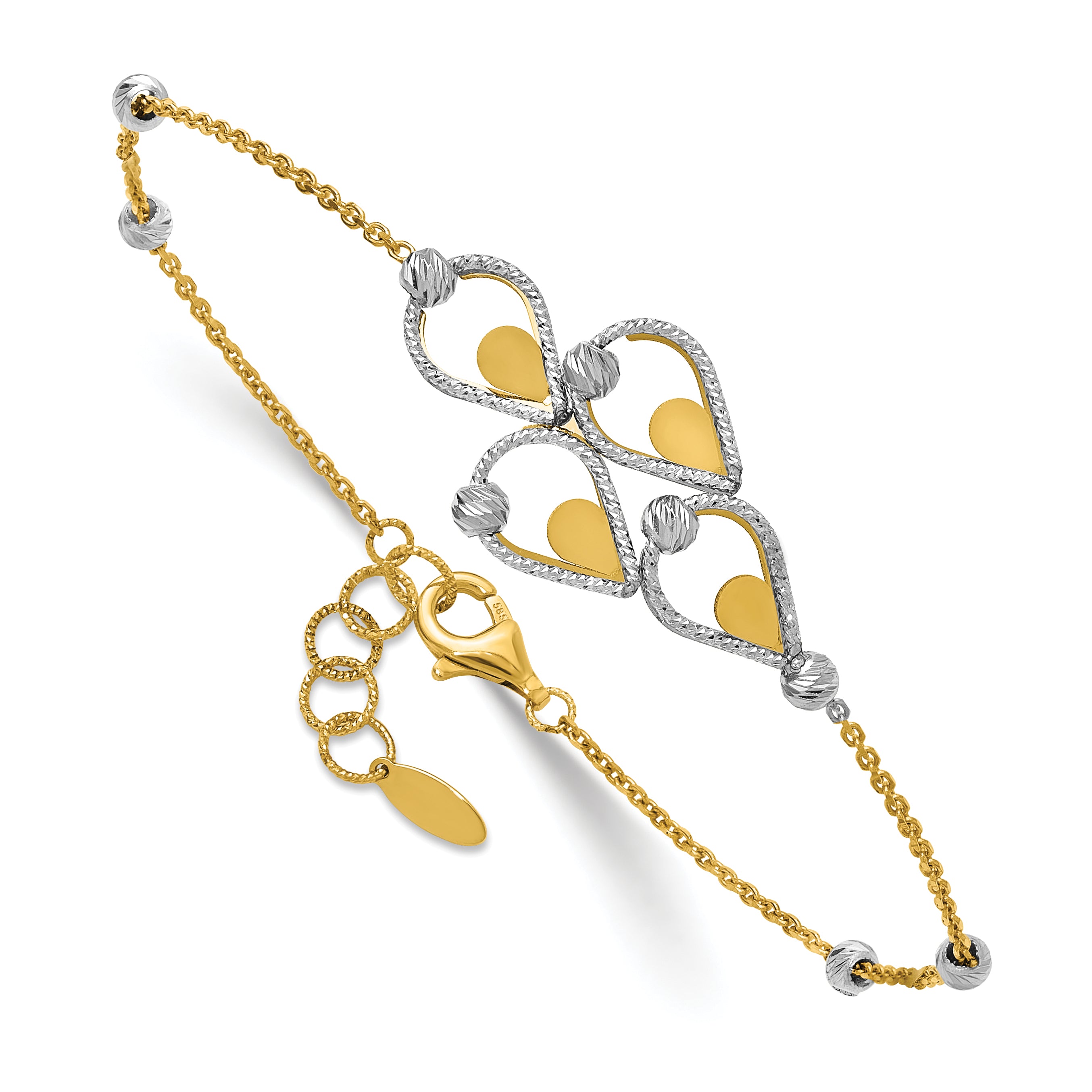 14K TT Polished / Dia-cut Fancy Bracelet w/.5in ext. Bracelet