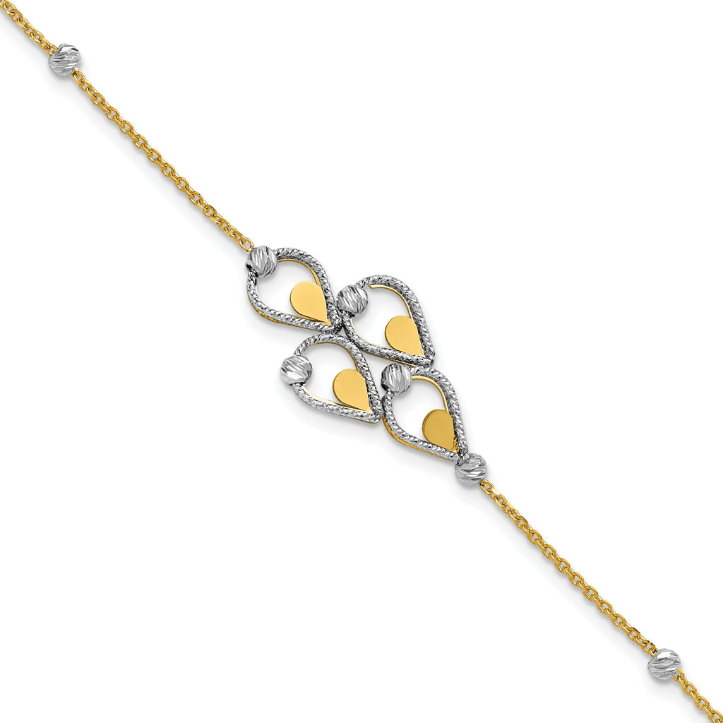 14K TT Polished / Dia-cut Fancy Bracelet w/.5in ext. Bracelet