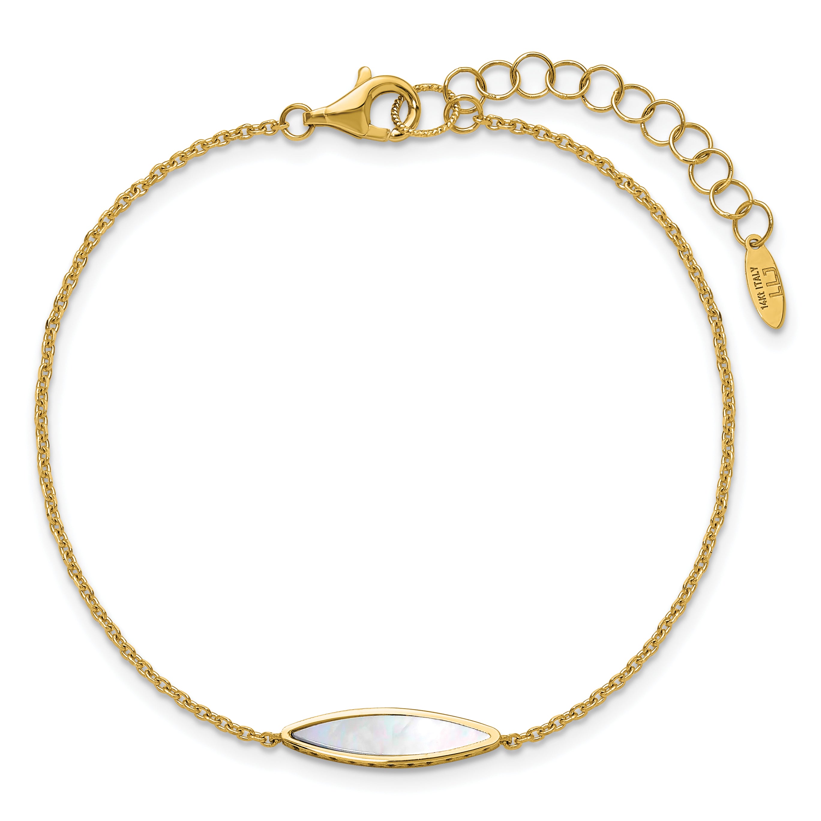 14K Polished Mother of Pearl w/1in ext. Bracelet