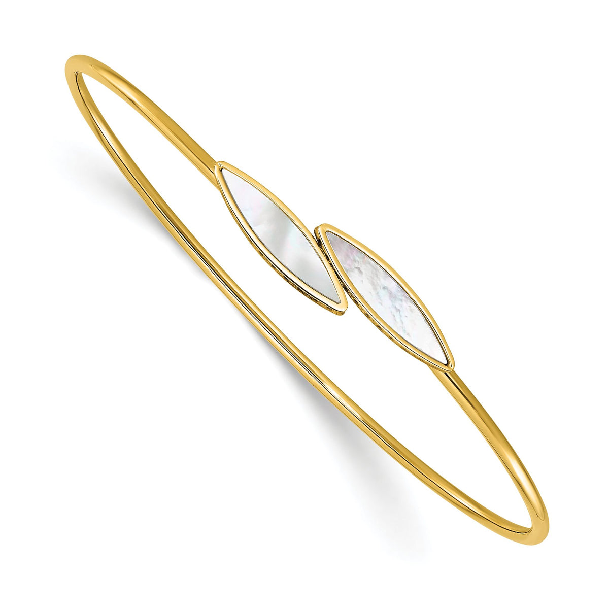 Mother of Pearl Bypass Flexible Bangle in 14K Yellow Gold, 1.5mm - Sophia Jewelers Main image