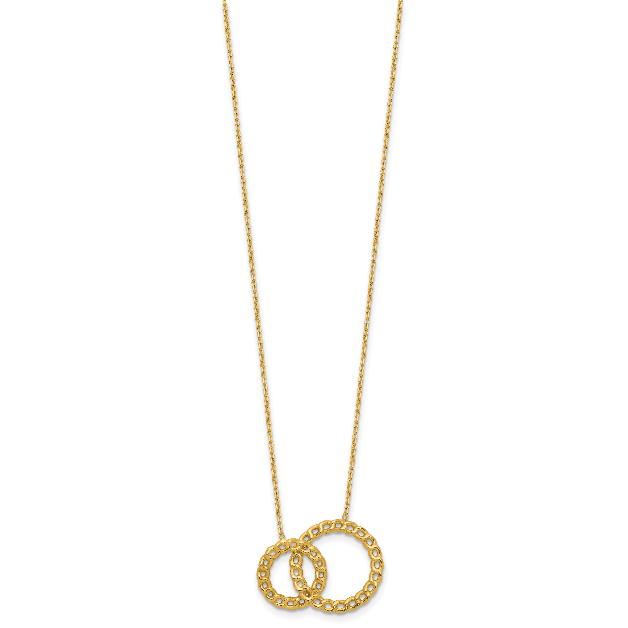 14K Polished/Diamond-cut 2 Circles w/2in ext. Necklace Secondary image