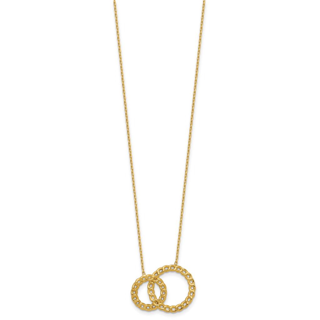 14K Polished/Diamond-cut 2 Circles w/2in ext. Necklace