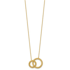 14K Polished/Diamond-cut 2 Circles w/2in ext. Necklace