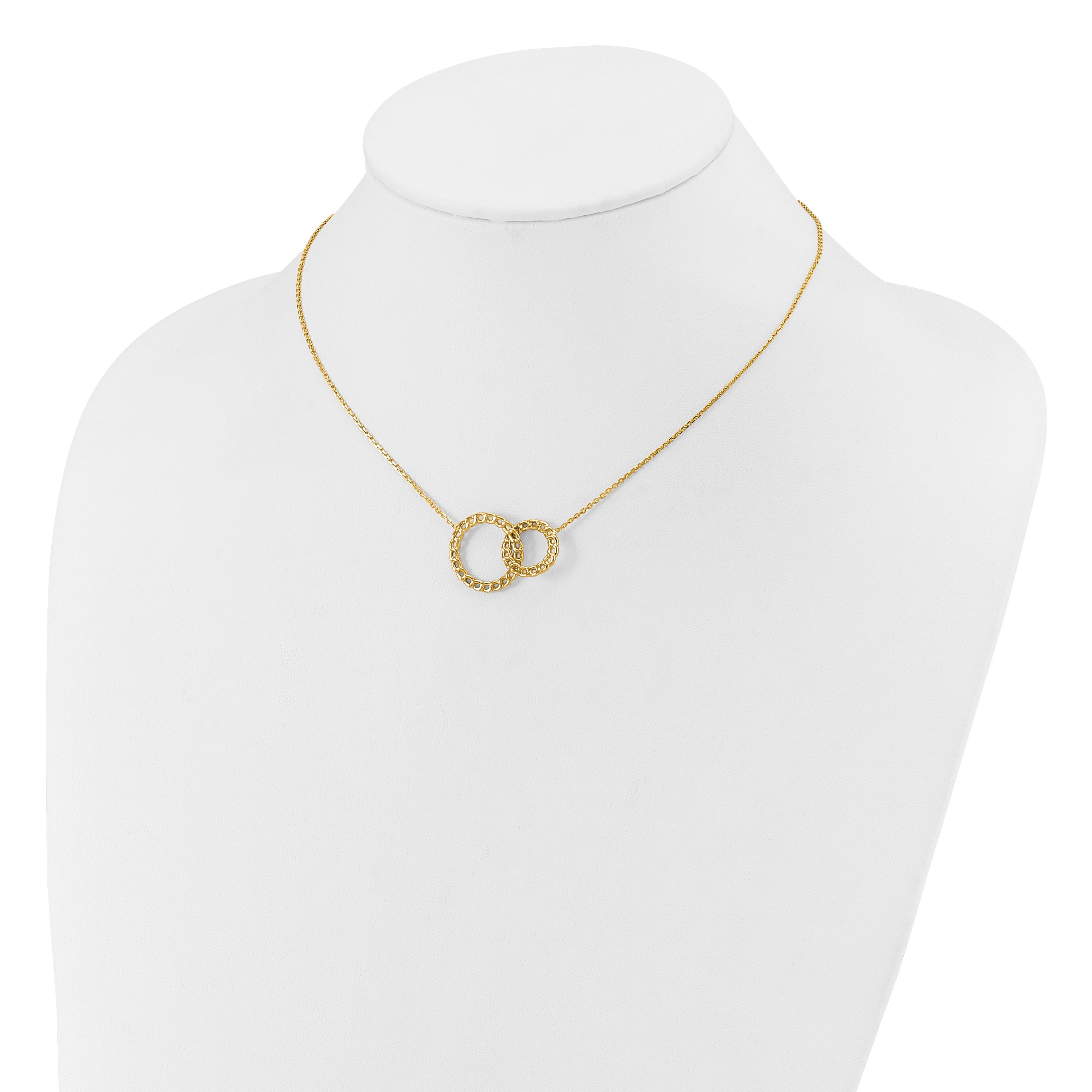 14K Polished/Diamond-cut 2 Circles w/2in ext. Necklace