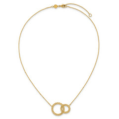 14K Polished/Diamond-cut 2 Circles w/2in ext. Necklace
