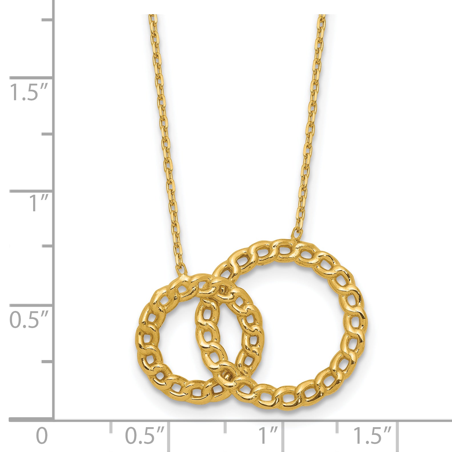 14K Polished/Diamond-cut 2 Circles w/2in ext. Necklace