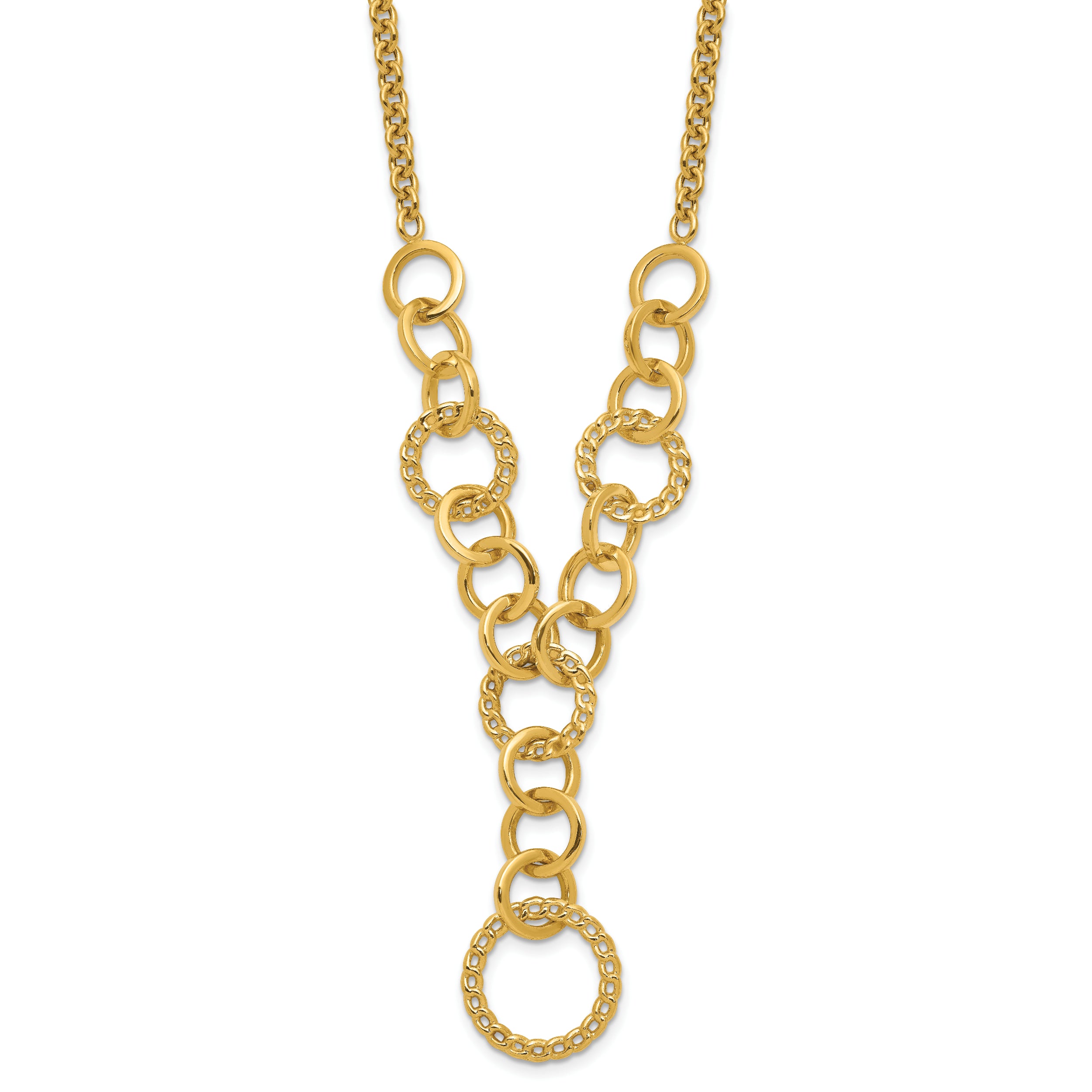 14K Polished Circles Y-Drop w/1in ext. Necklace