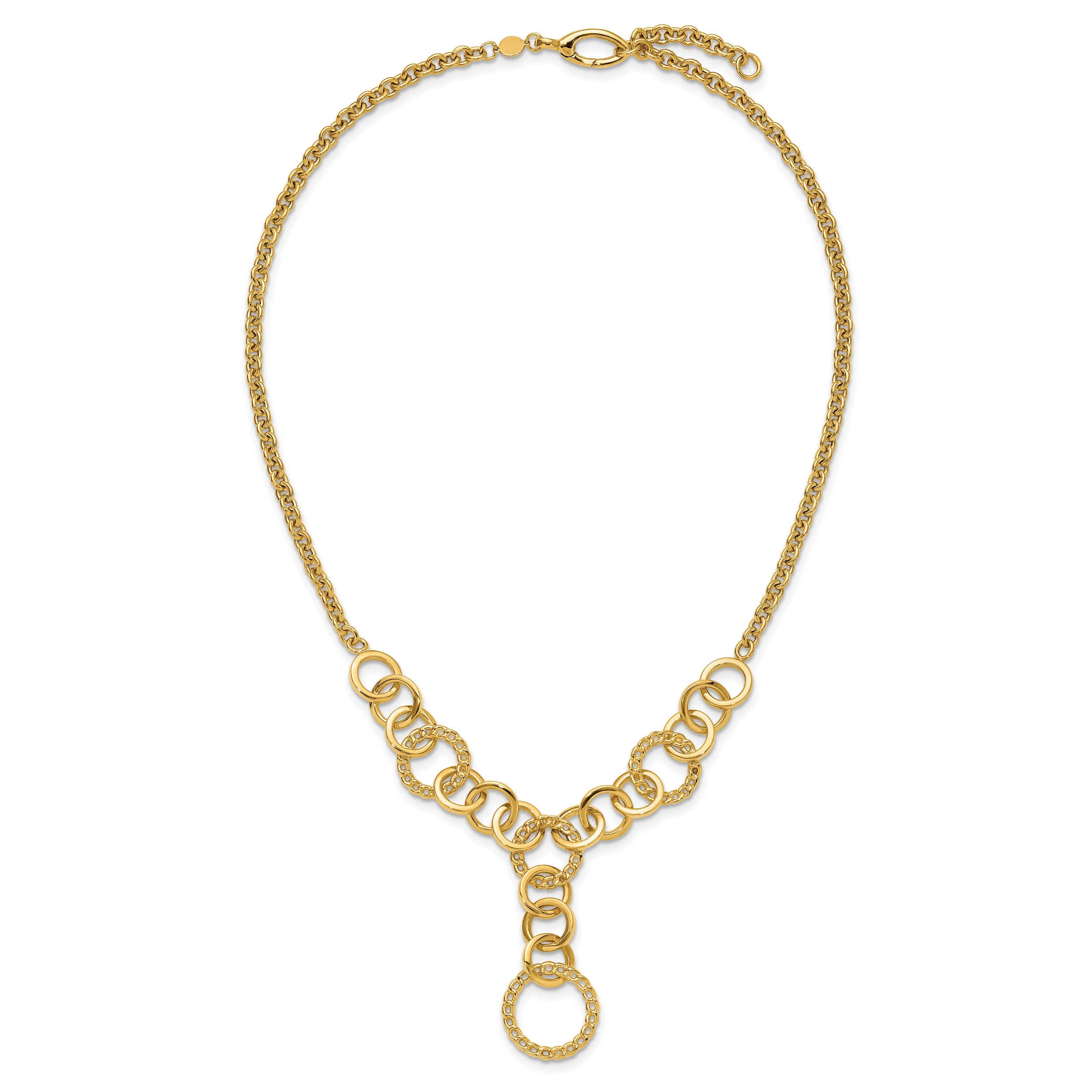 14K Polished Circles Y-Drop w/1in ext. Necklace