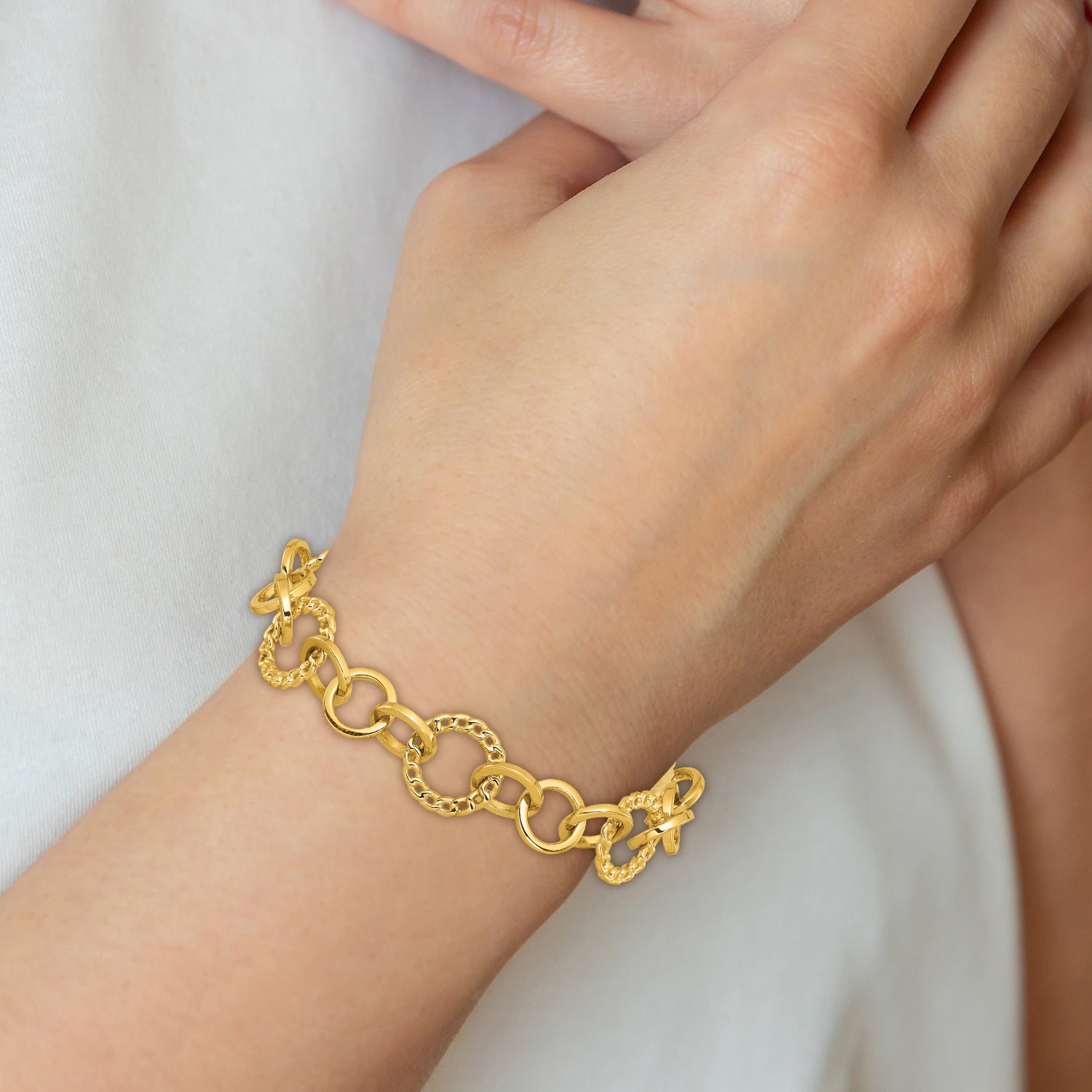 14K Polished Fancy Circle Link Bracelet