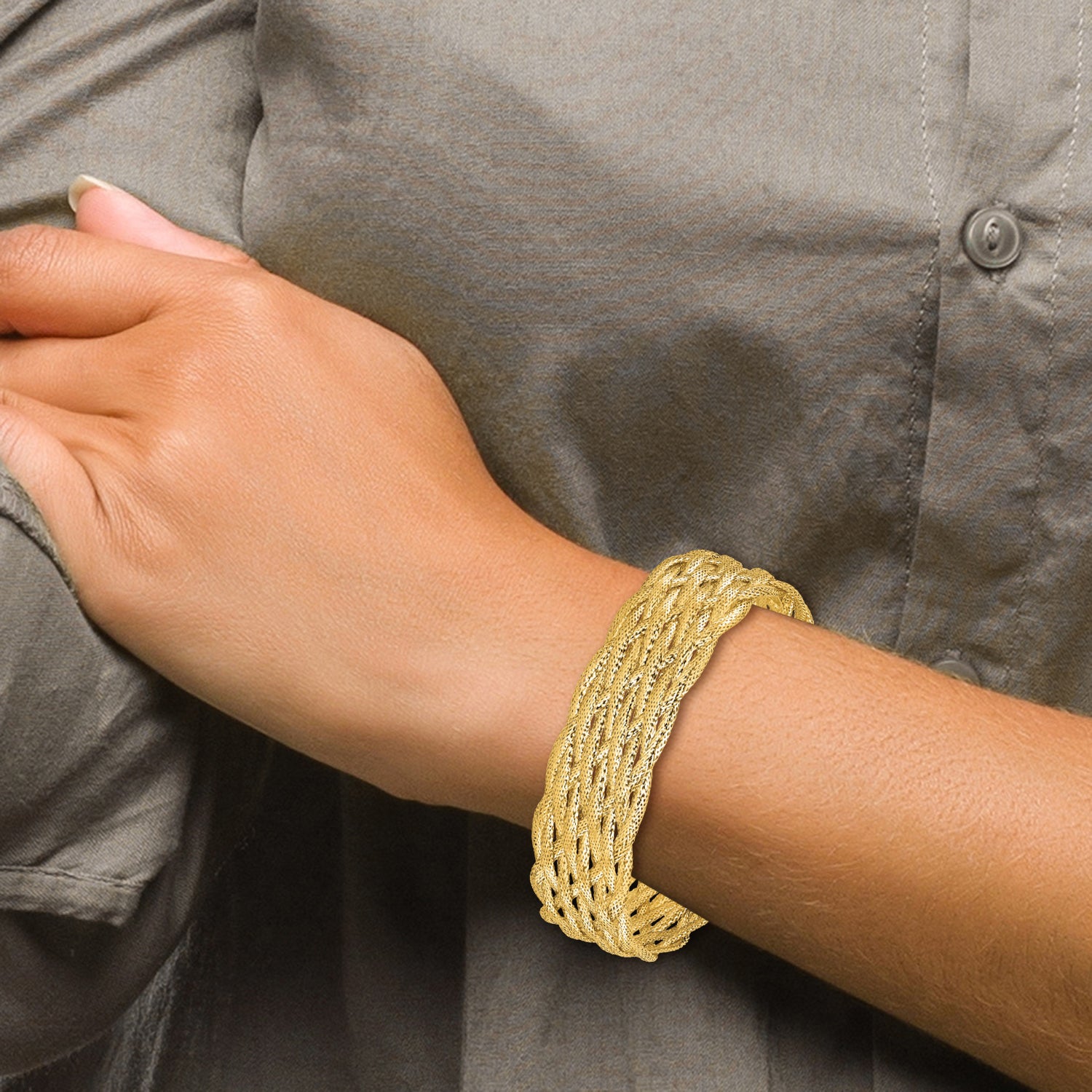 14K Polished Braided Mesh Bracelet
