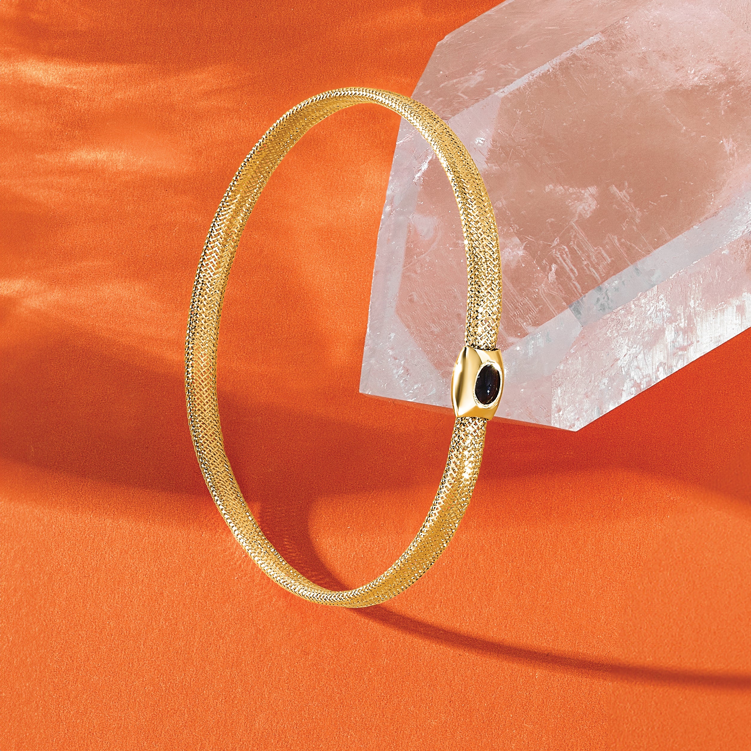14K Polished Onyx Mesh Slip-on Stretch Bracelet