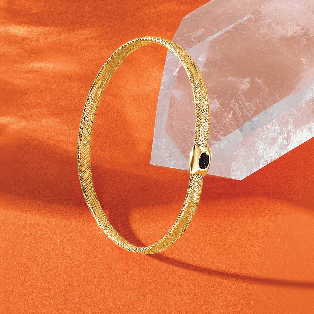 14K Polished Onyx Mesh Slip-on Stretch Bracelet