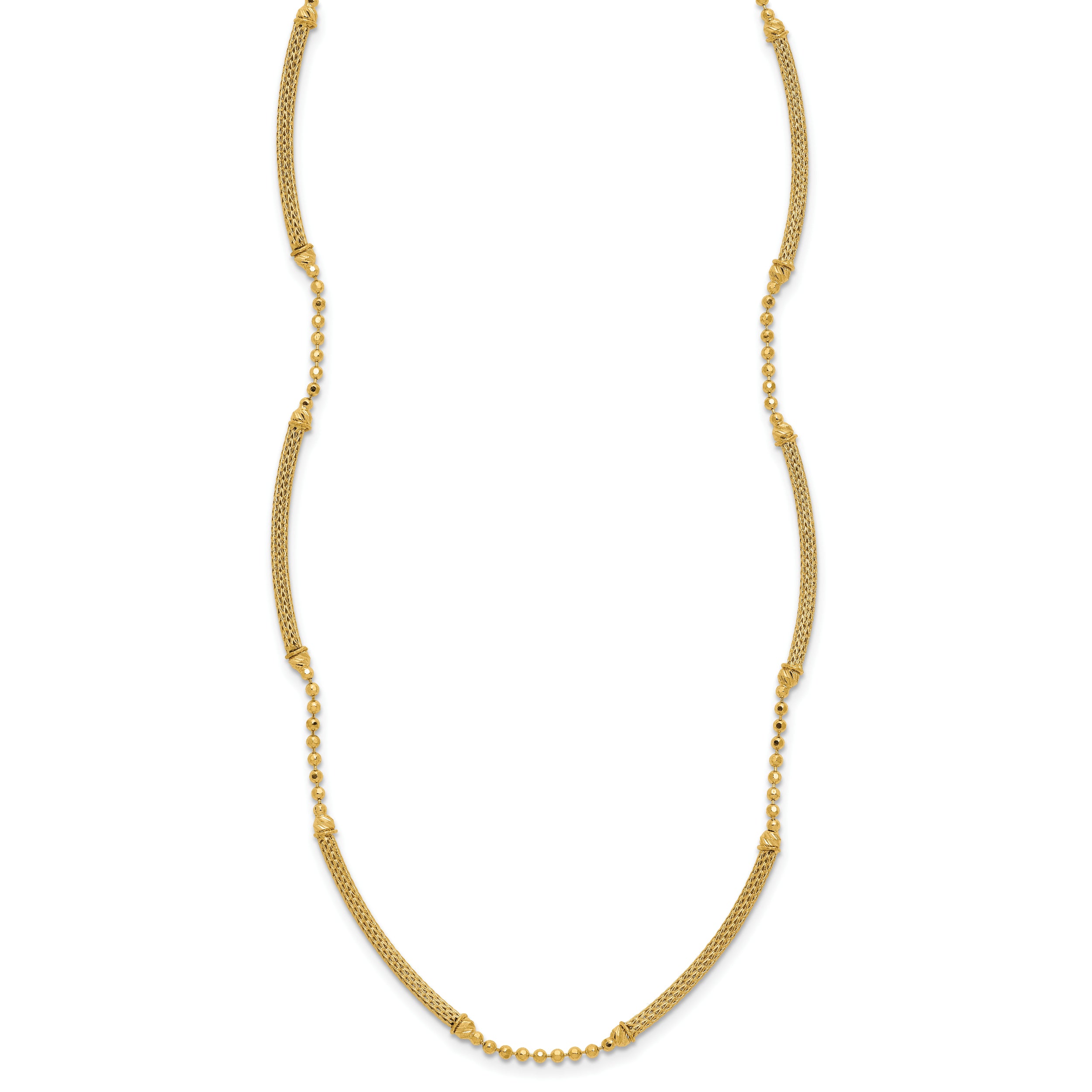 14K Polished Textured and Dia-cut Beaded w/Bars Necklace
