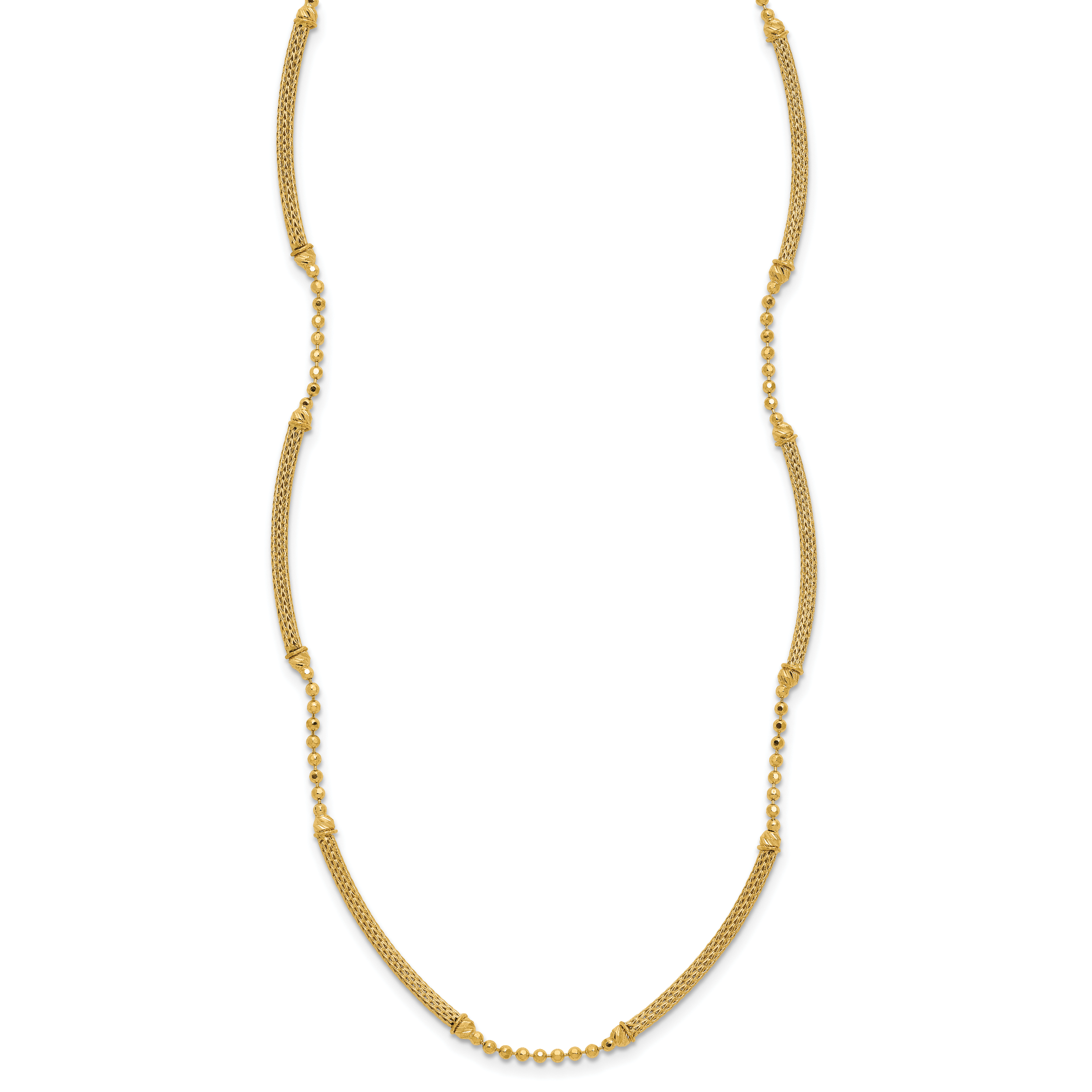 14K Polished Textured and Dia-cut Beaded w/Bars Necklace Secondary image