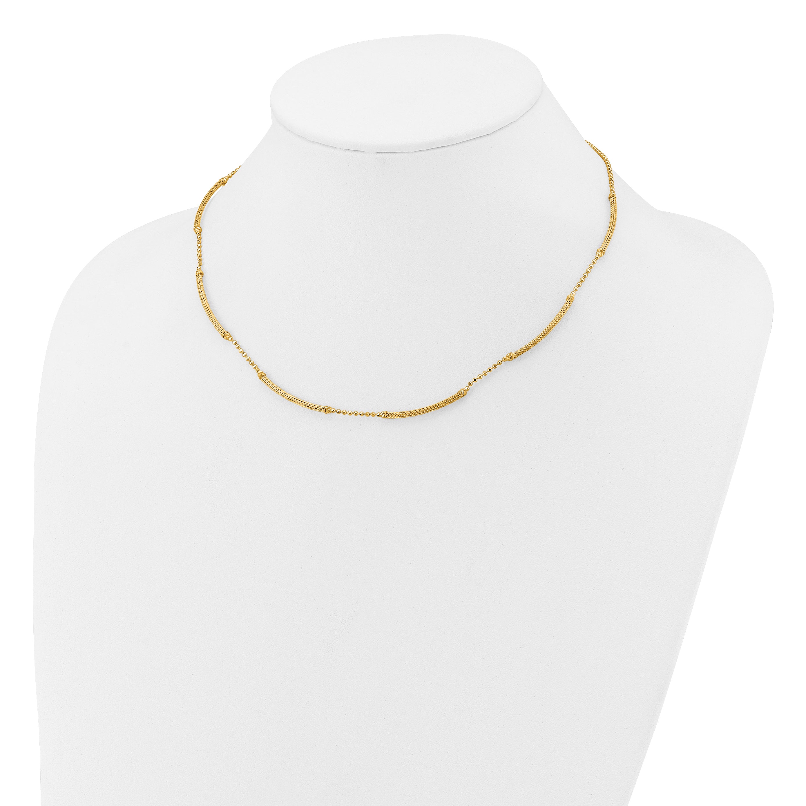 14K Polished Textured and Dia-cut Beaded w/Bars Necklace