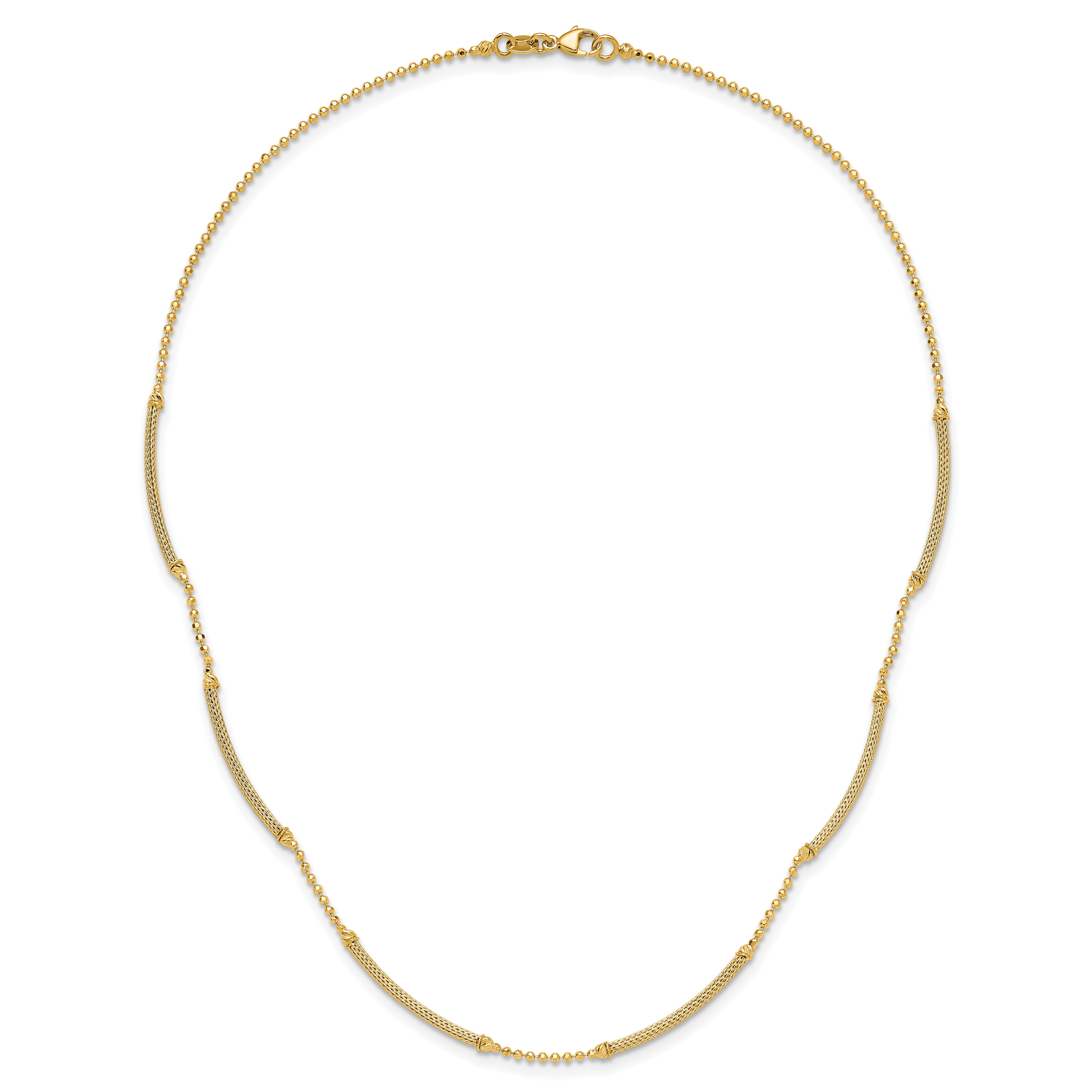 14K Polished Textured and Dia-cut Beaded w/Bars Necklace