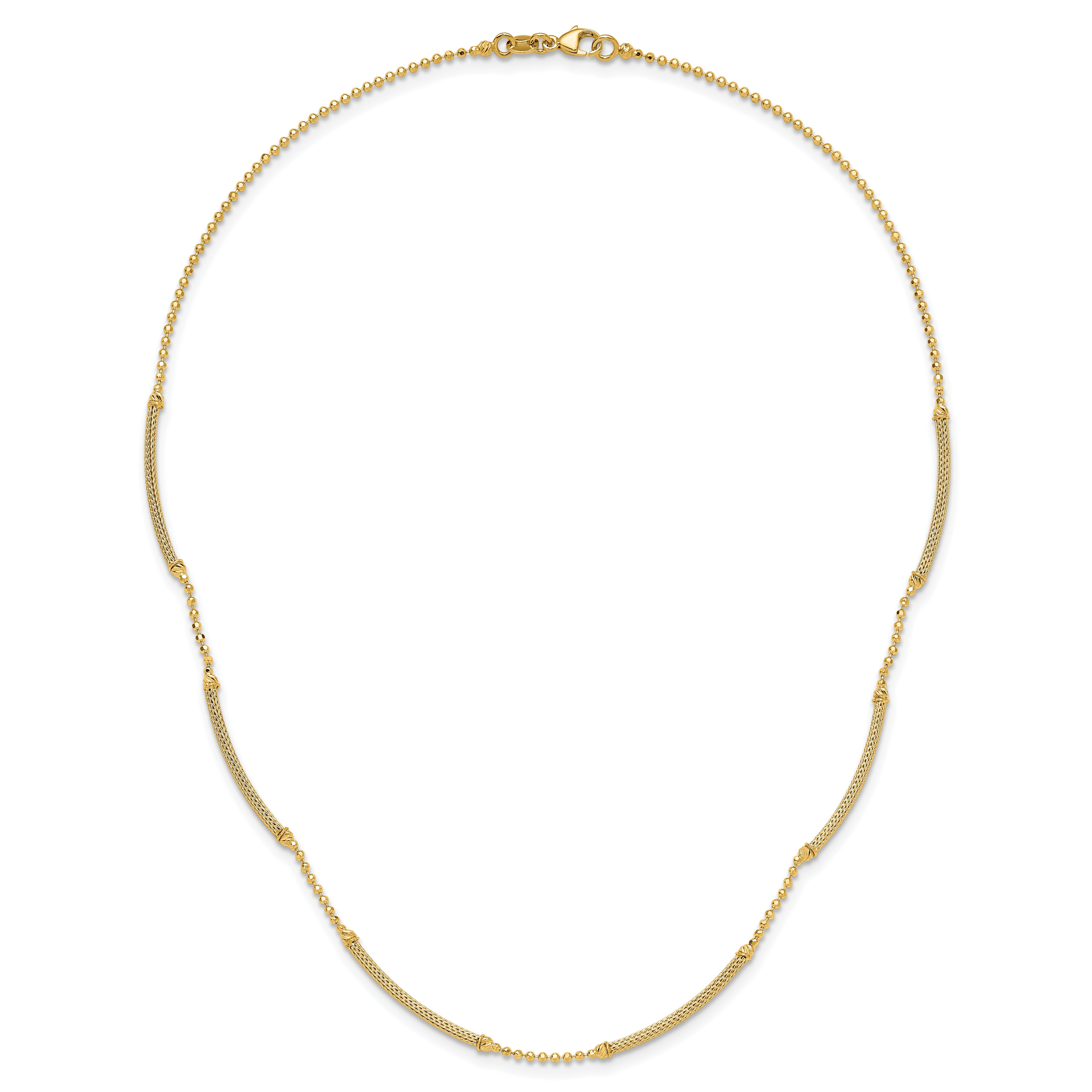 14K Polished Textured and Dia-cut Beaded w/Bars Necklace