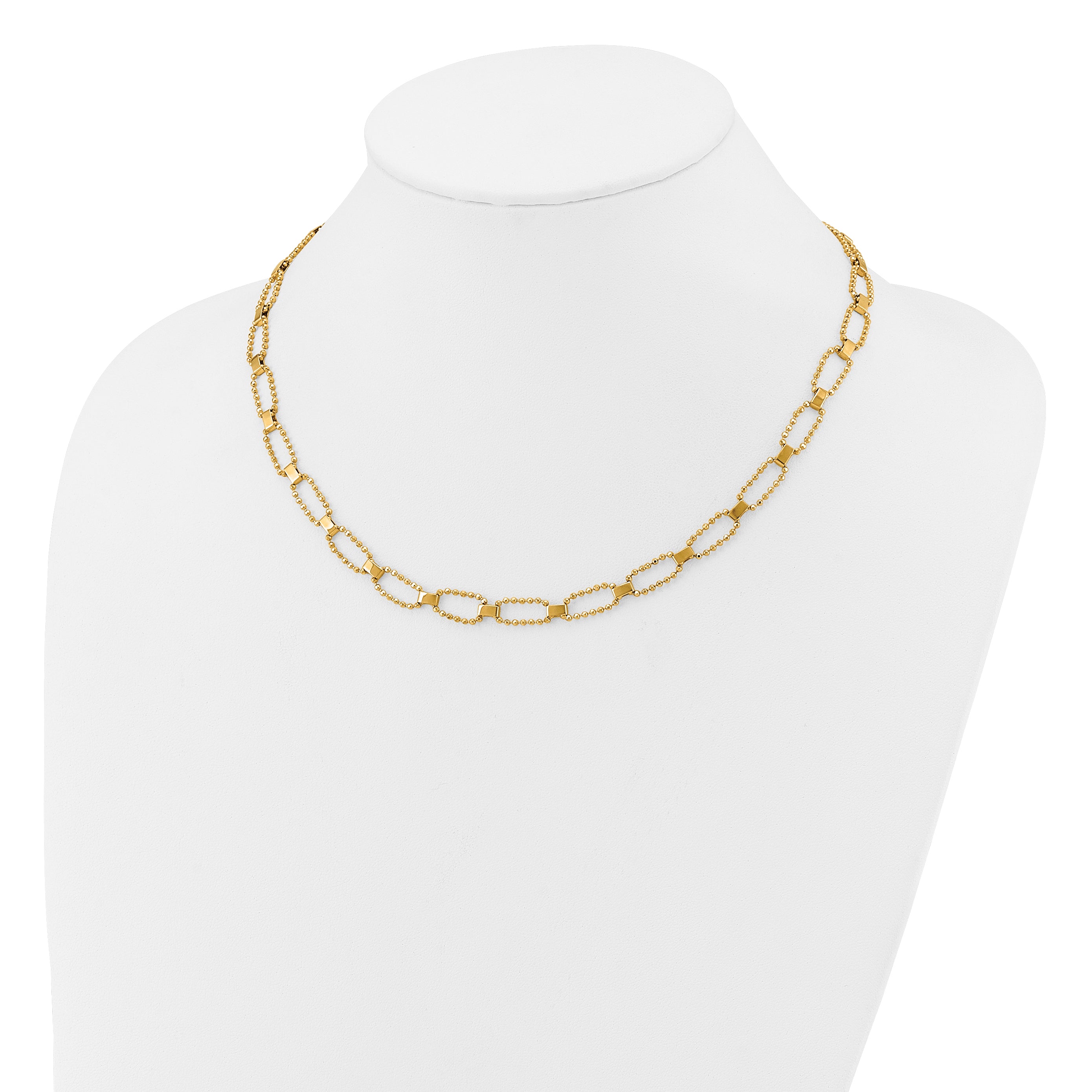 14K Polished / Dia-cut Fancy Beaded Link w/ 2in ext. Necklace