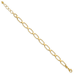 14K Polished / Dia-cut Fancy Beaded Link w/ 1in ext. Bracelet