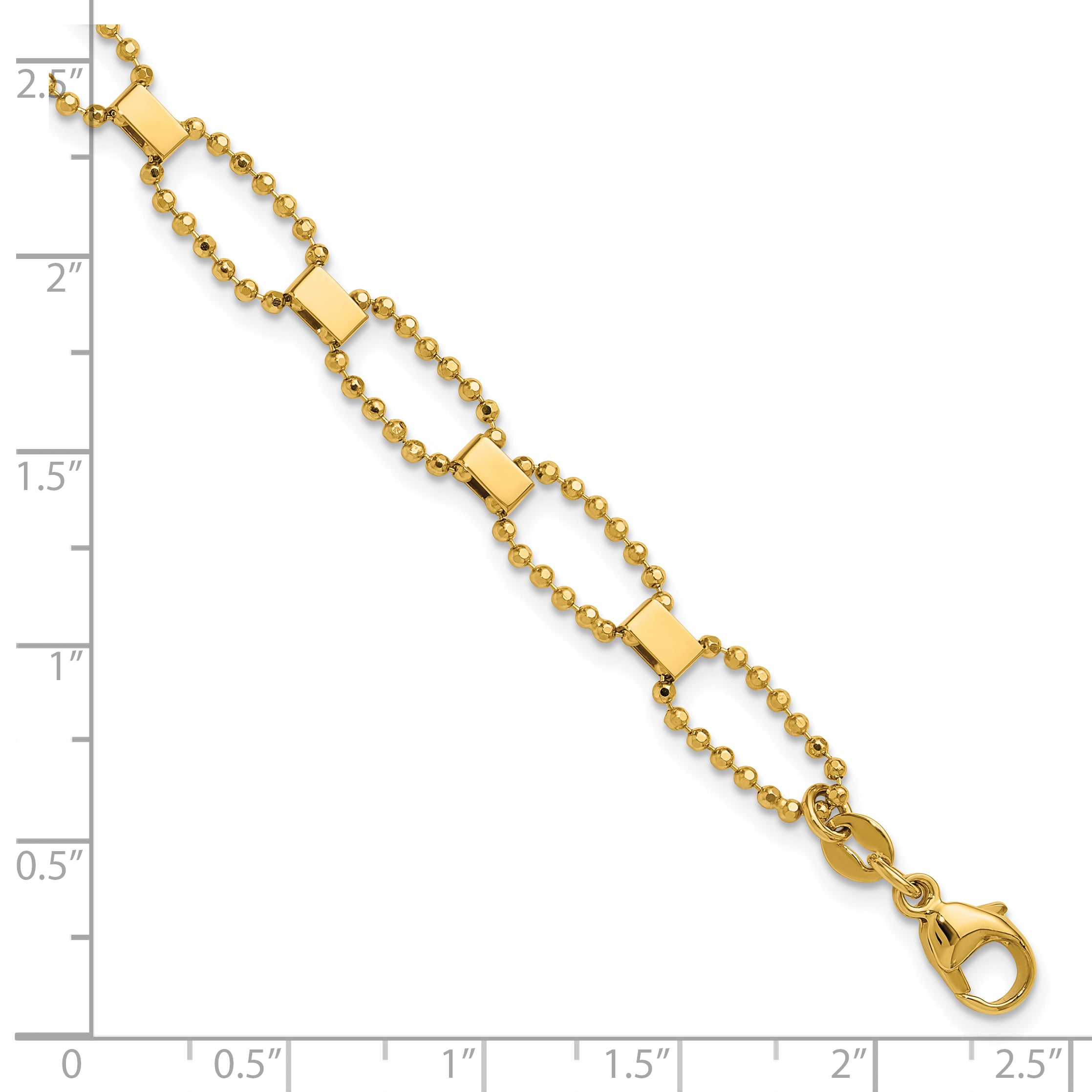 14K Polished / Dia-cut Fancy Beaded Link w/ 1in ext. Bracelet