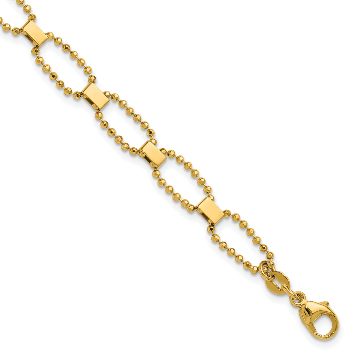 14K Polished / Dia-cut Fancy Beaded Link w/ 1in ext. Bracelet