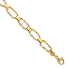 14K Polished / Dia-cut Fancy Beaded Link w/ 1in ext. Bracelet
