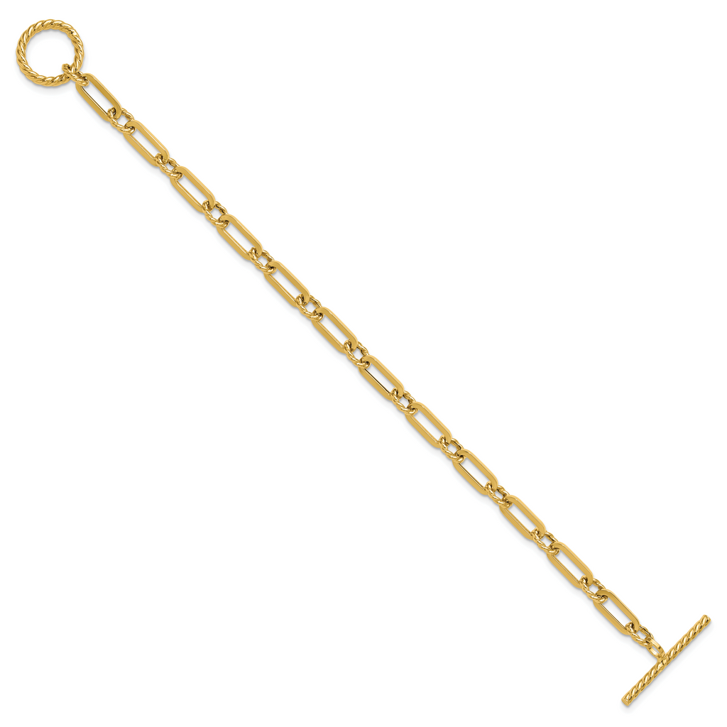 14K Polished and Twisted Fancy Link Toggle Bracelet