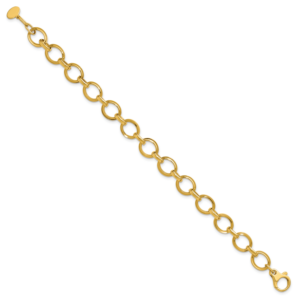 14K Polished and Grooved Fancy Link Bracelet