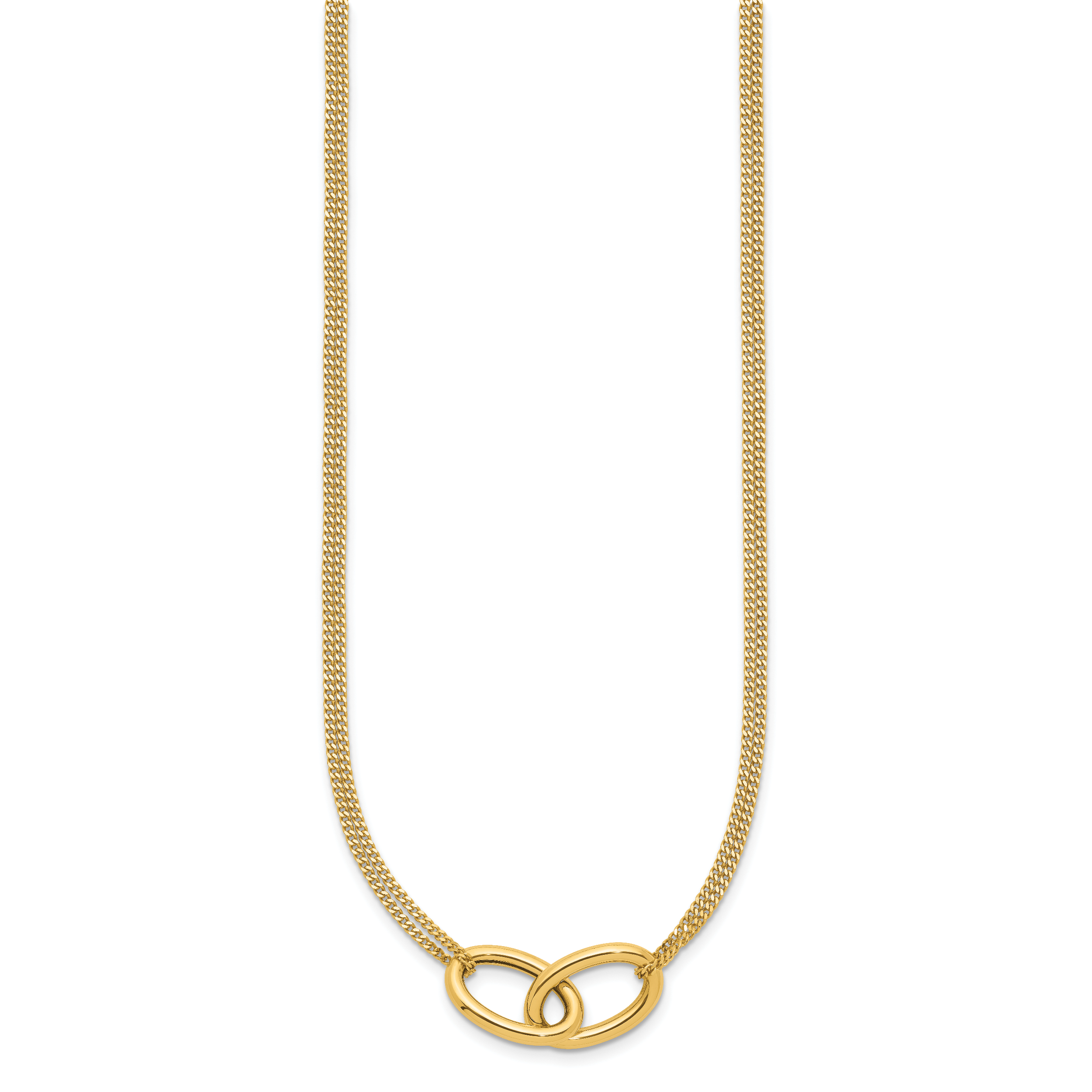 14K Polished intertwined Ovals 2-Strand w/1in ext. Necklace Secondary image
