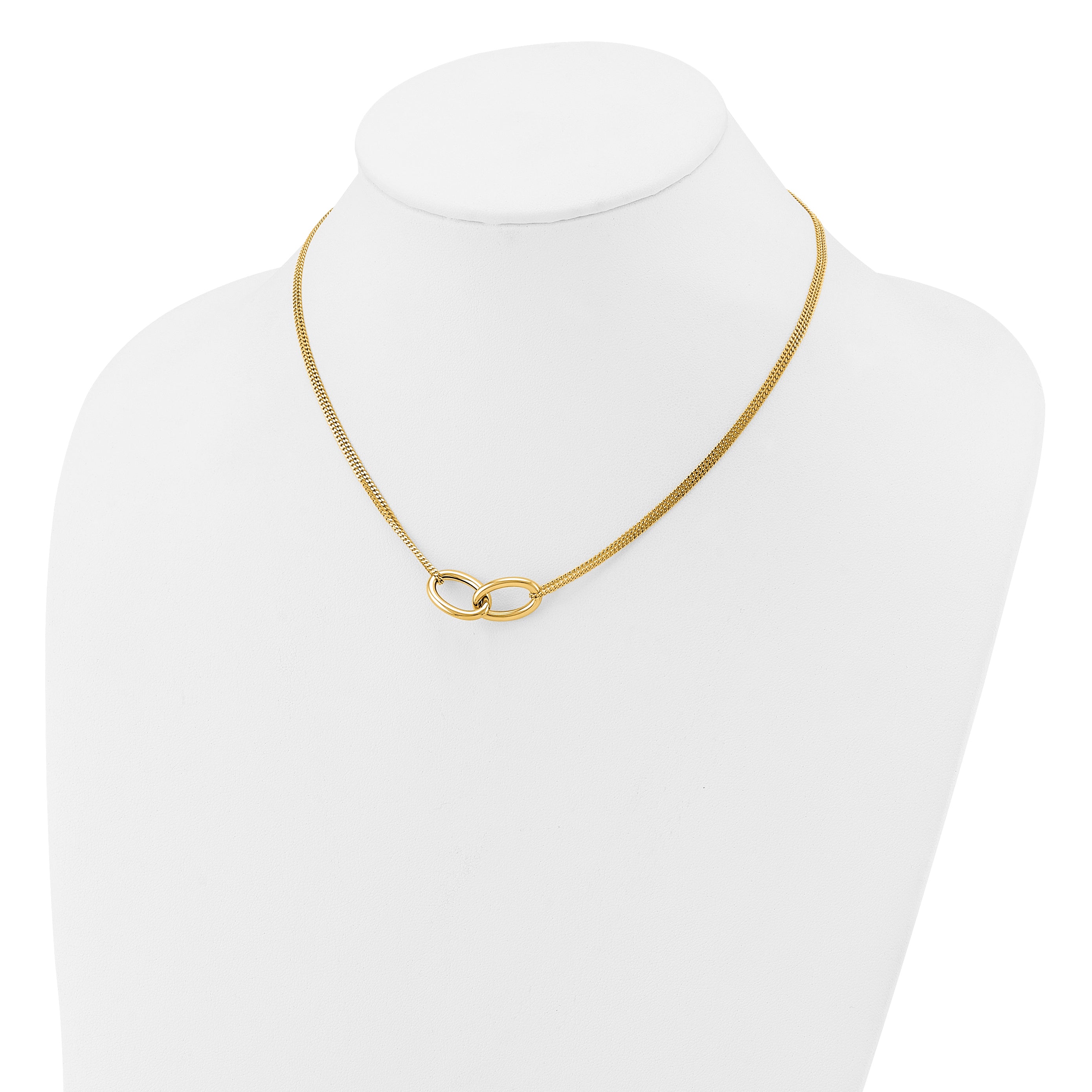 14K Polished intertwined Ovals 2-Strand w/1in ext. Necklace