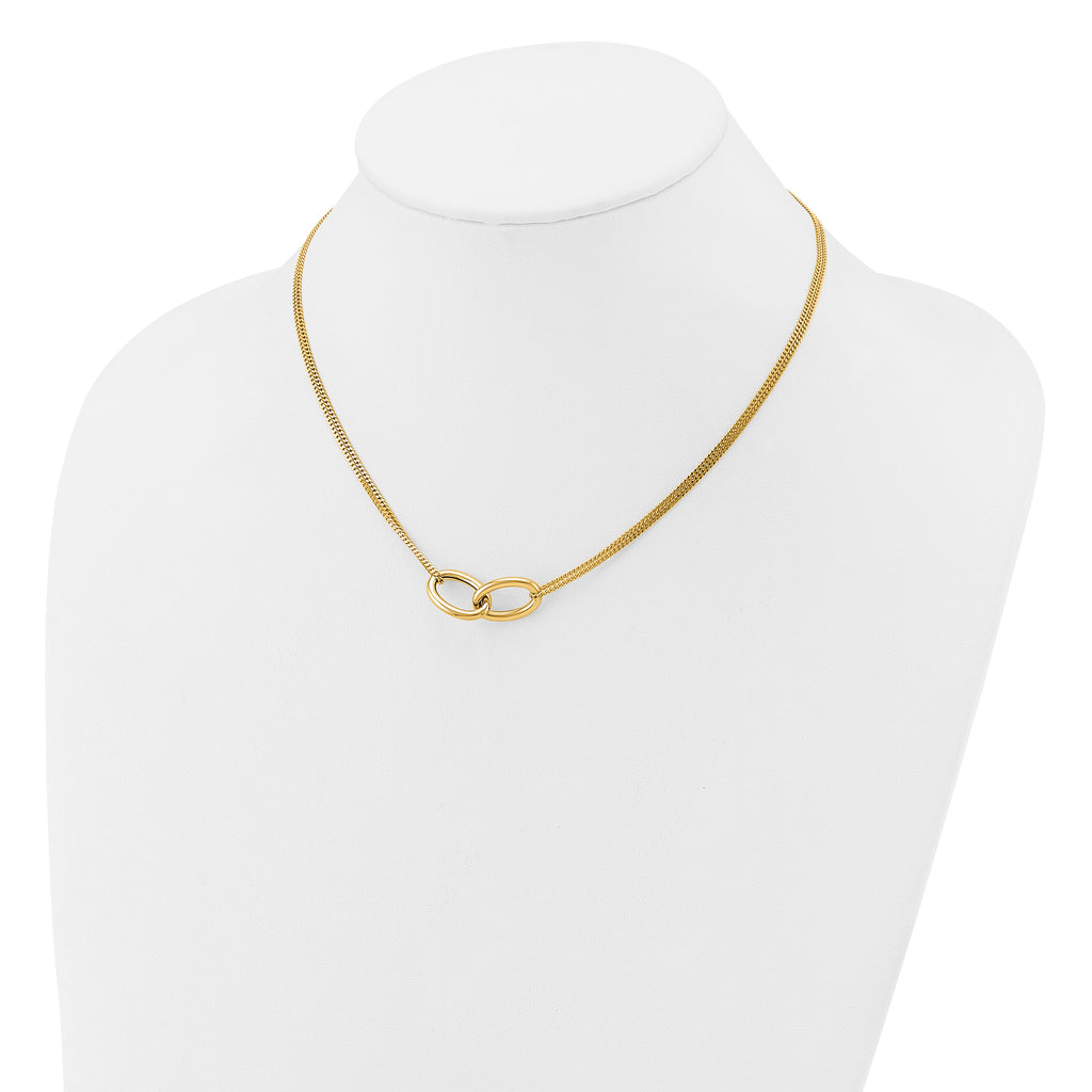 14K Polished intertwined Ovals 2-Strand w/1in ext. Necklace
