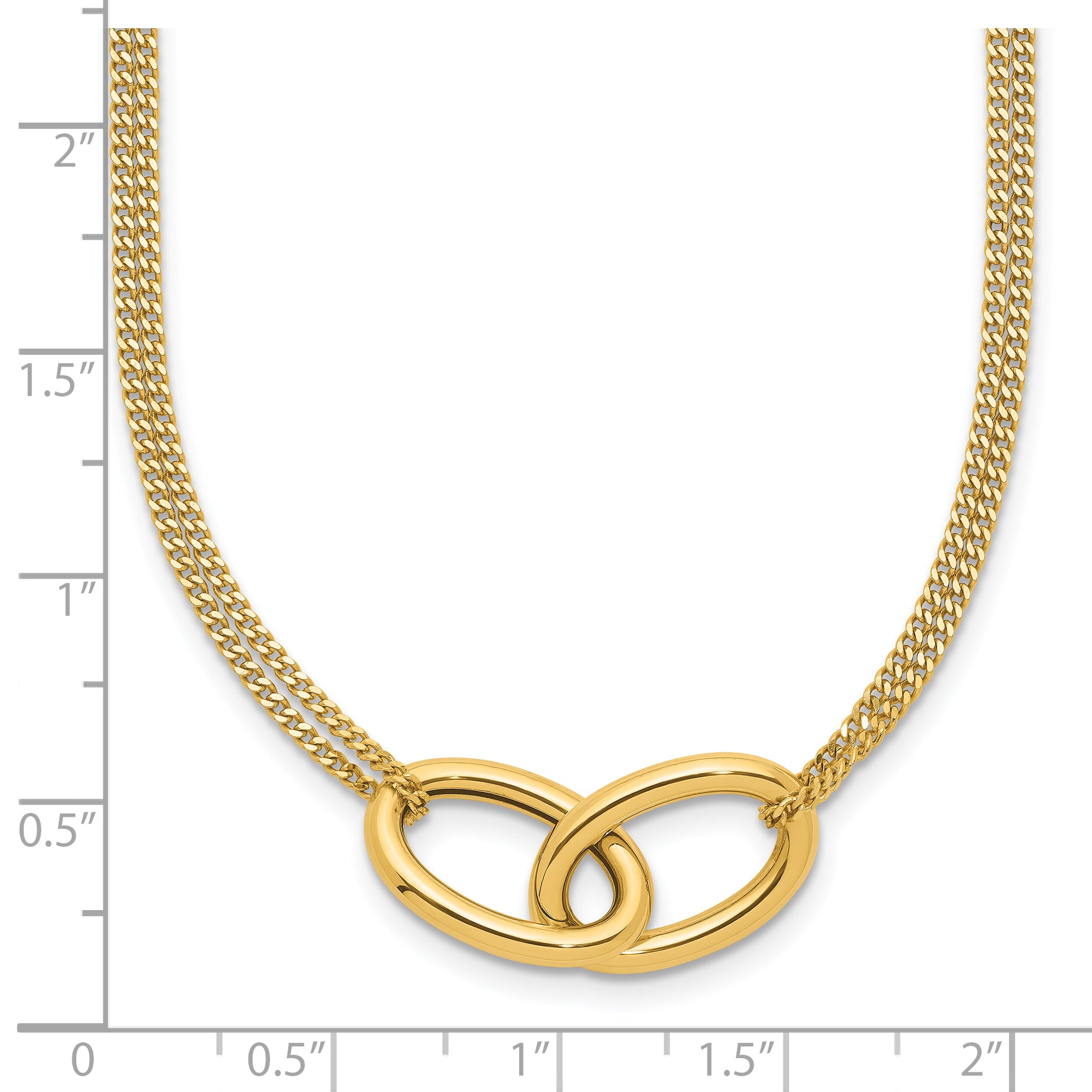 14K Polished intertwined Ovals 2-Strand w/1in ext. Necklace