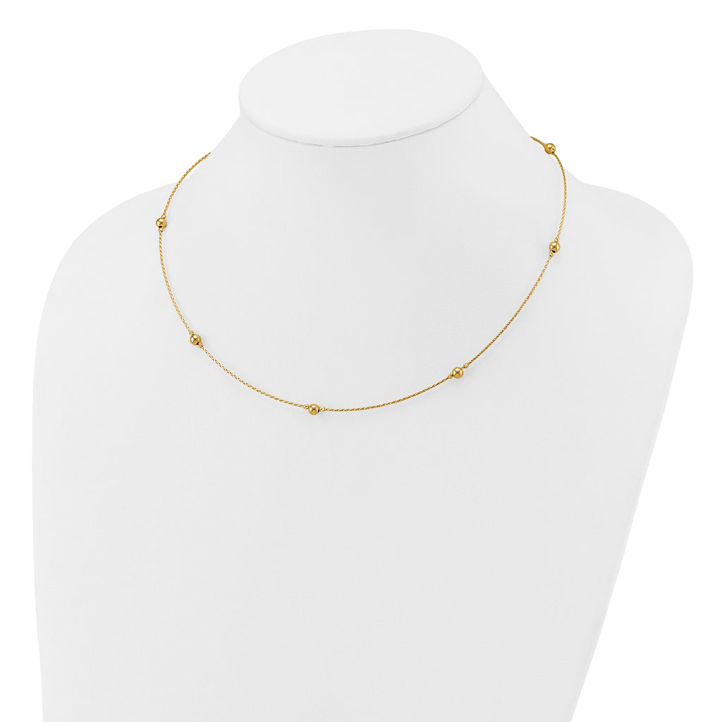 14K Polished/Textured/Dia-cut Beads w/ 2in ext. Necklace