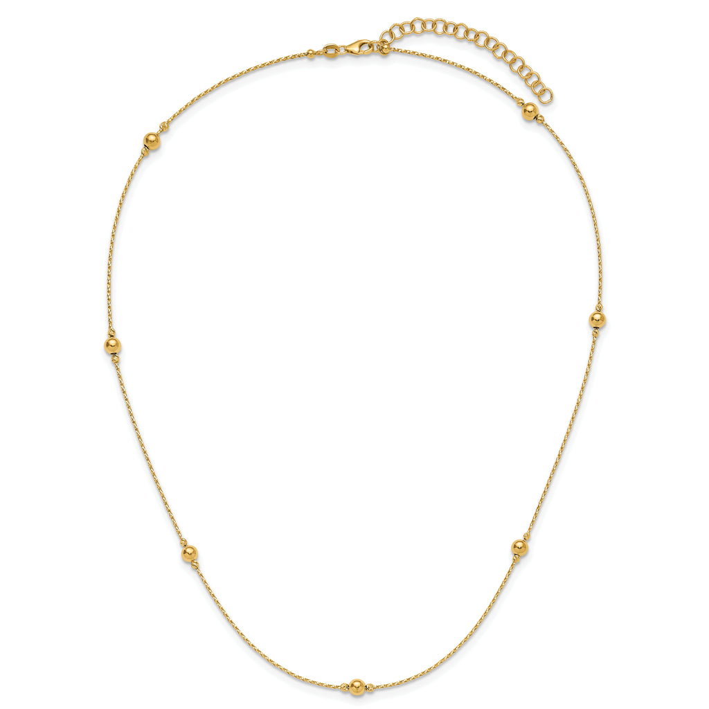 14K Polished/Textured/Dia-cut Beads w/ 2in ext. Necklace