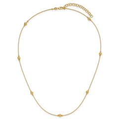 14K Polished/Textured/Dia-cut Beads w/ 2in ext. Necklace