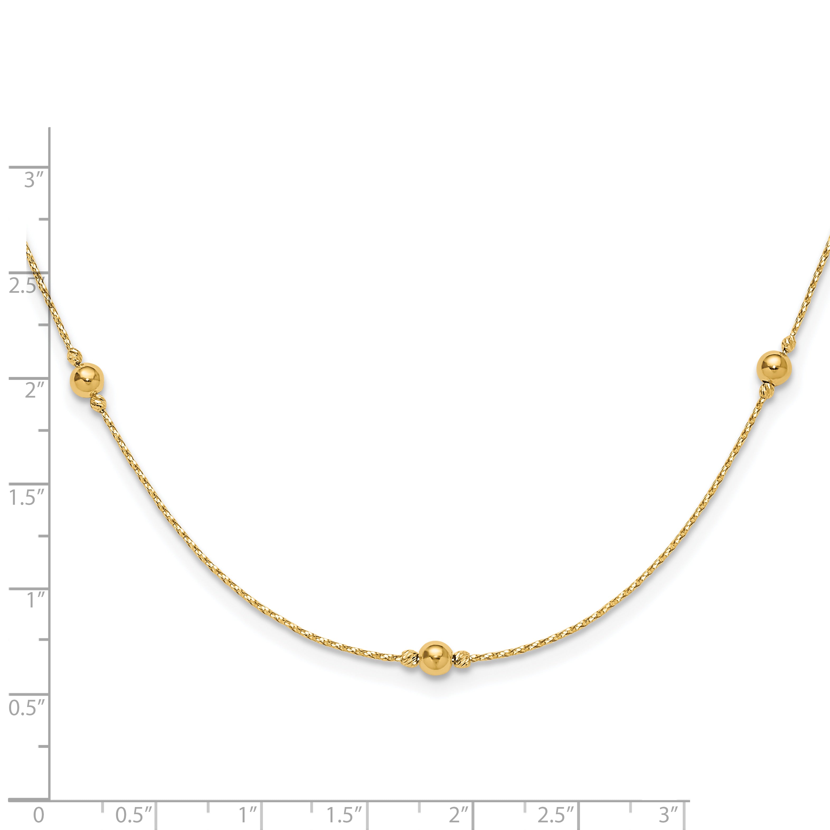 14K Polished/Textured/Dia-cut Beads w/ 2in ext. Necklace