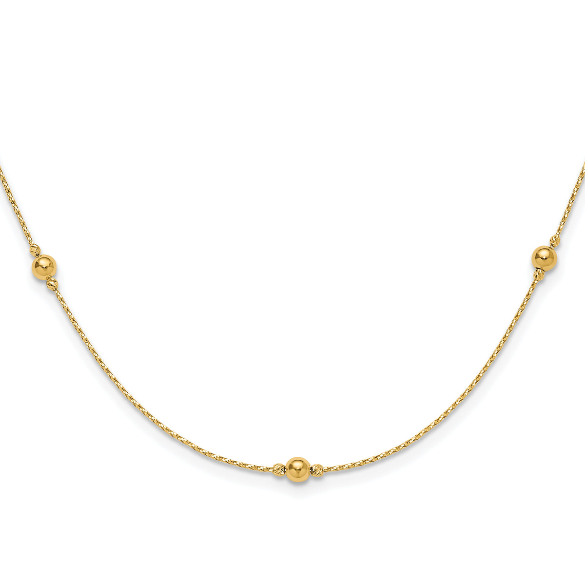 14K Polished/Textured/Dia-cut Beads w/ 2in ext. Necklace