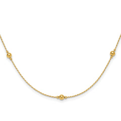 14K Polished/Textured/Dia-cut Beads w/ 2in ext. Necklace