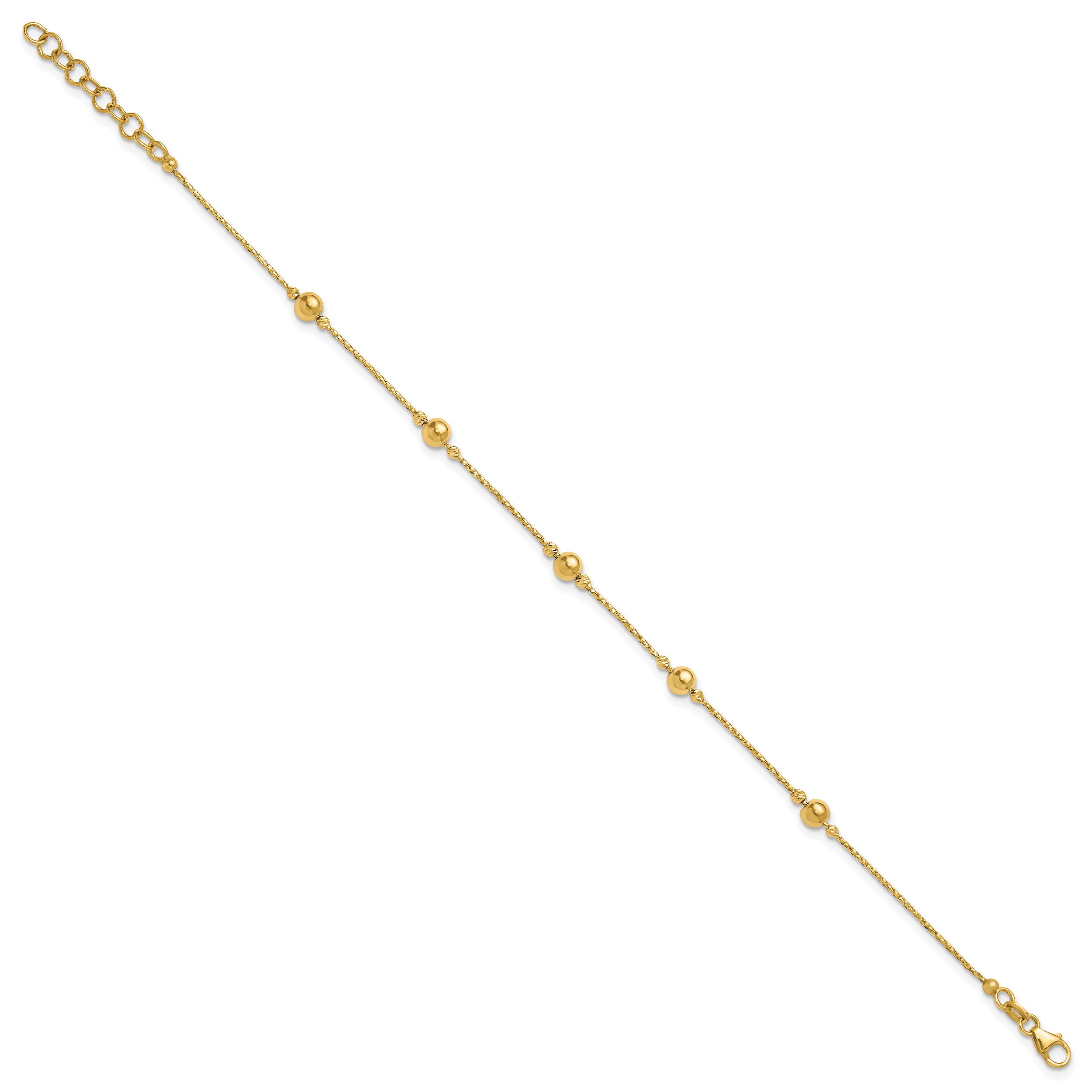 14K Polished/Textured/Dia-cut Beads w/1in ext. Bracelet Secondary image