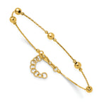 14K Polished/Textured/Dia-cut Beads w/1in ext. Bracelet