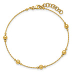 14K Polished/Textured/Dia-cut Beads w/1in ext. Bracelet