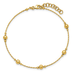 14K Polished/Textured/Dia-cut Beads w/1in ext. Bracelet