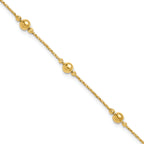 14K Polished/Textured/Dia-cut Beads w/1in ext. Bracelet