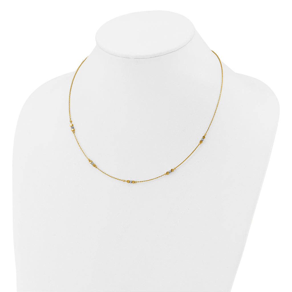 14K Two-tone Pol/Texture/Dia-cut Beads w/2in ext. Necklace