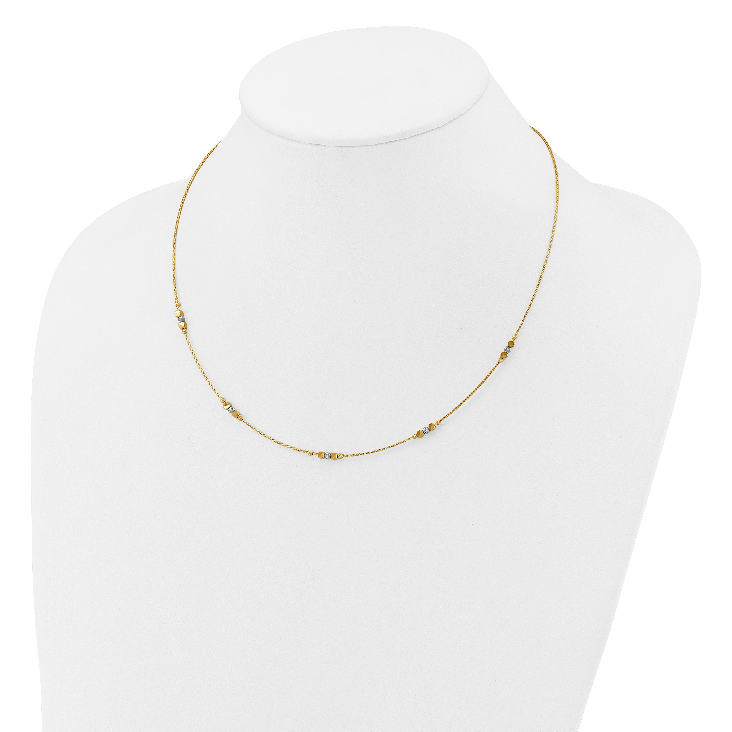 14K Two-tone Pol/Texture/Dia-cut Beads w/2in ext. Necklace
