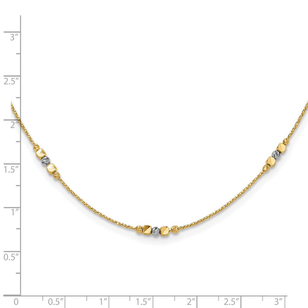 14K Two-tone Pol/Texture/Dia-cut Beads w/2in ext. Necklace