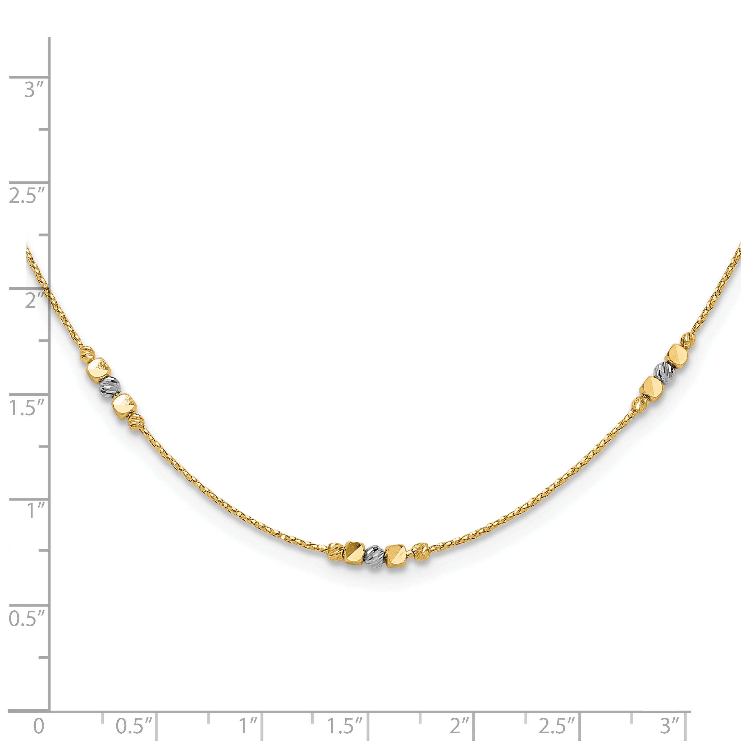 14K Two-tone Pol/Texture/Dia-cut Beads w/2in ext. Necklace