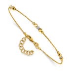14K Two-tone Pol/Texture/Dia-cut Beads w/1in ext. Bracelet
